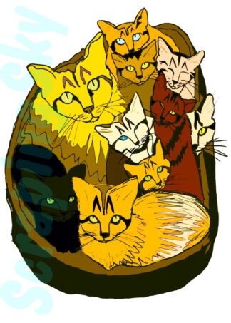 Ten Cats in the Basket 5x7 printable folded card PDF download