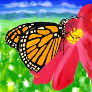Digital artwork: MonarchandRedCosmos--printSquareweblow2560preview