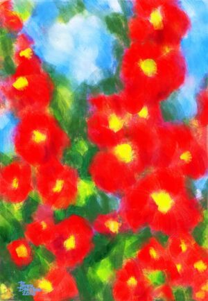 "Red Hollyhocks"  digital painting