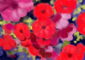 preview: "Petunias Hanging" digital painting by peter dustrud