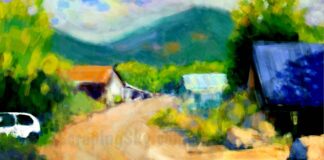 "Upper Road"  20X40 inch unstretched canvas print with mirrored sides -  rolled and shipped in tube