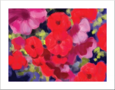 FineArtPrint: 3x4asp - 9x12 inch image on 11x14 sheet 1" border - "Red Petunias" digital painting