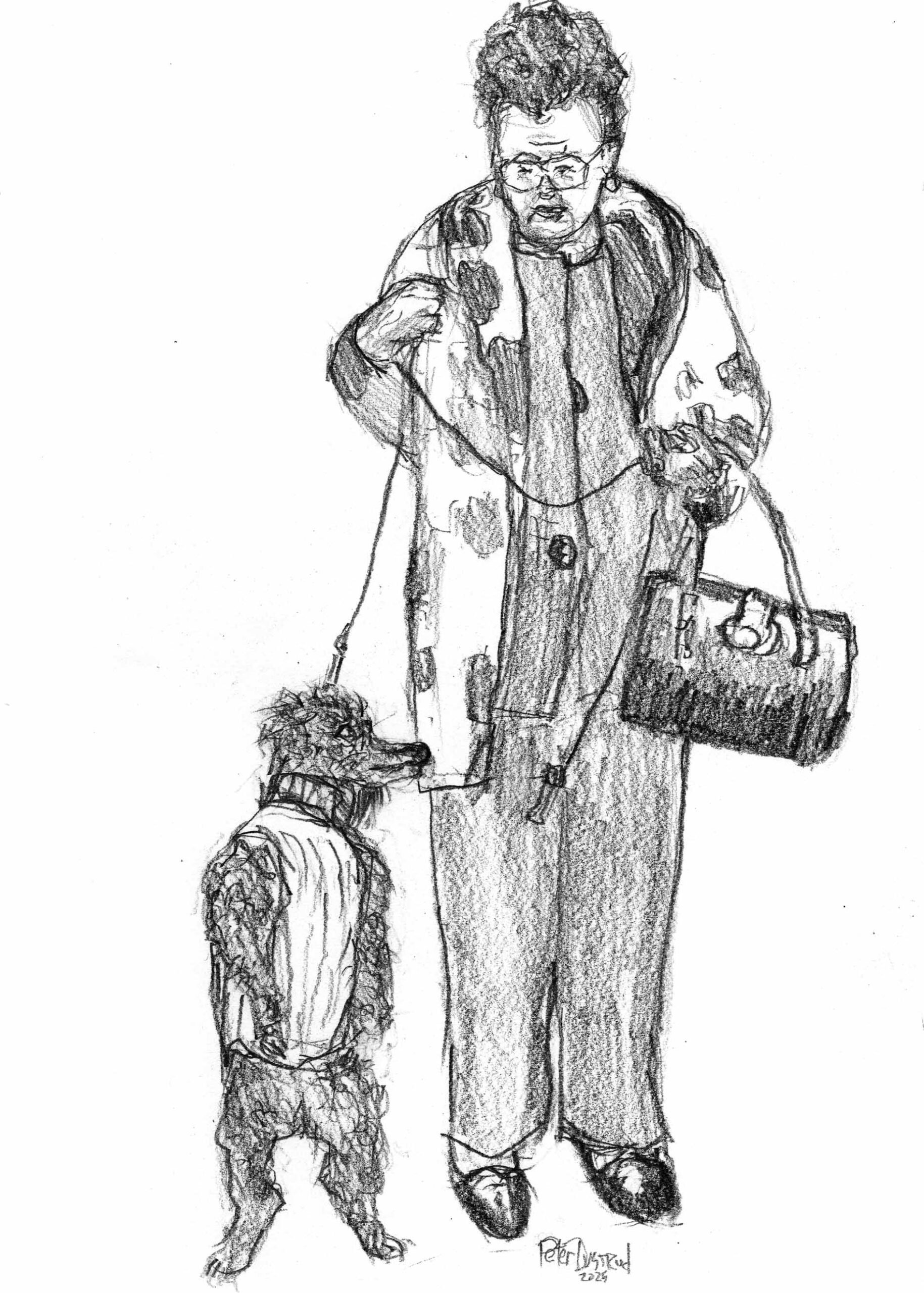 Lady with Dog in Sweater - pencil