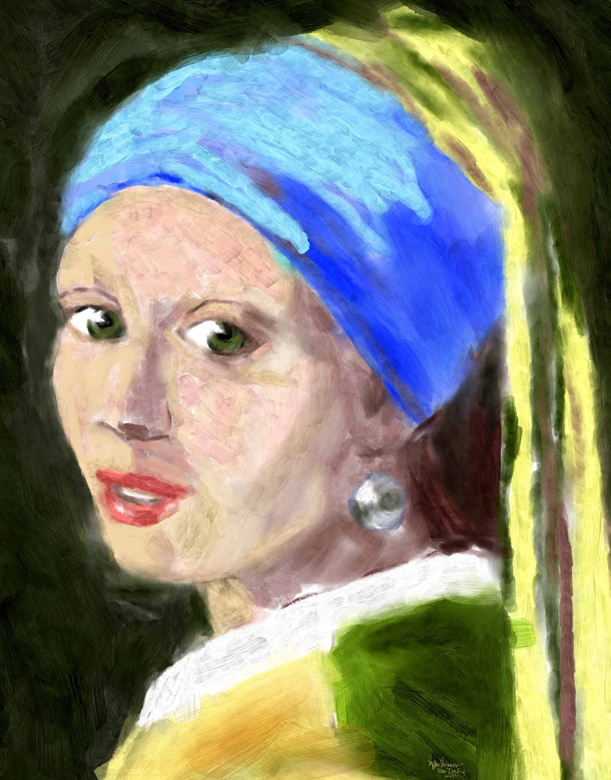 non-ai digital drawing by peter dustrud after Vermeer's Girl With The Pearl Earring"
